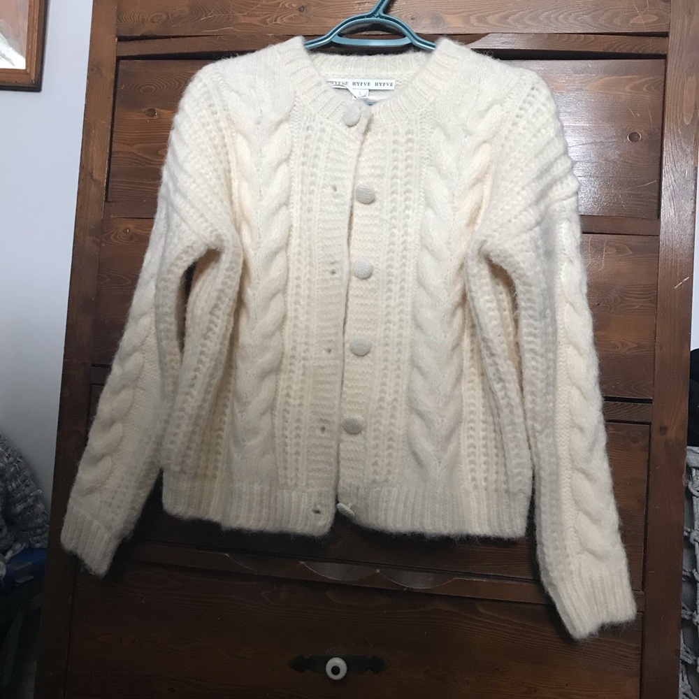NWT HYFVE large cream cable knit cardigan